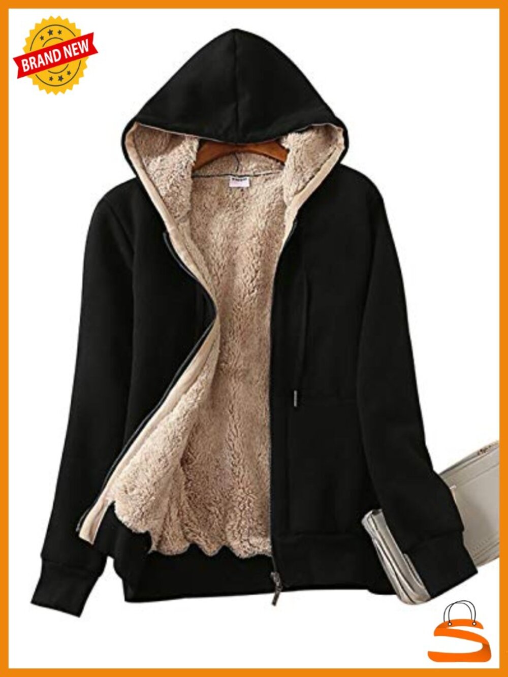 Sherpa Lined Full Zip Hoodie Sweatshirt Jacket Coat